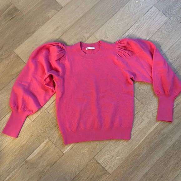Ulla Johnson Pink Crew Neck Sweater with Balloon Sleeves - Picture 1 of 6
